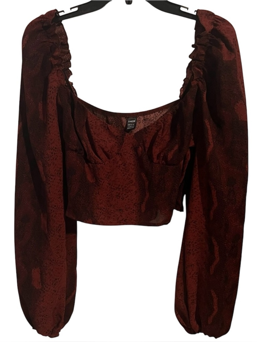 SHEIN Burgundy Puff-Sleeve Square Neck Crop Top Large